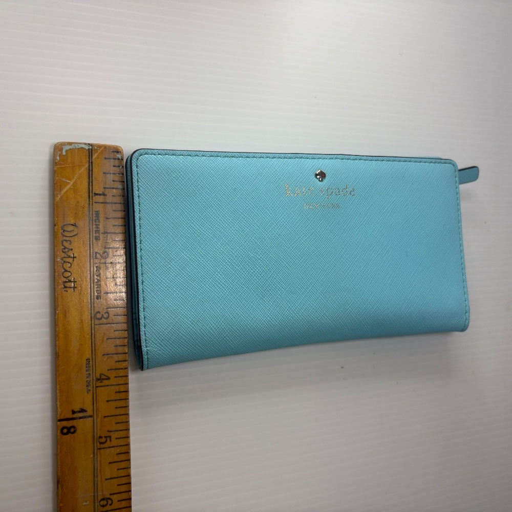 Kate Spade Grand Street Stacy Bifold Leather Slim Wallet Turquoise/Aqua/Blue - Picture 13 of 13